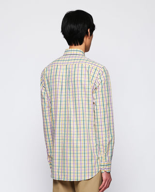 Casual yellow cotton plaid shirt