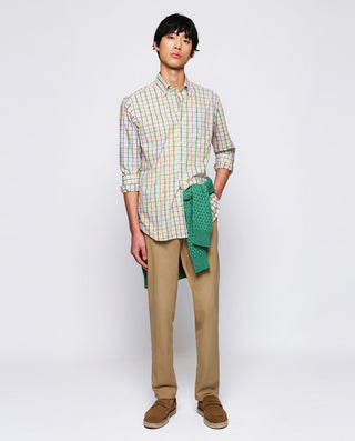 Casual yellow cotton plaid shirt