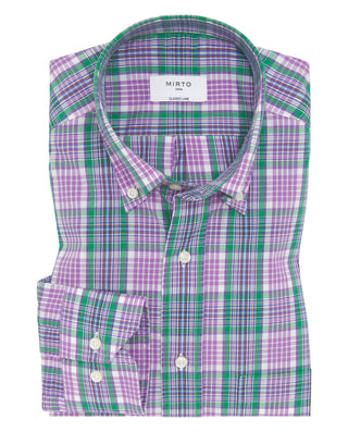 Camisa casual cuadros morados y verdes de by MIRTO