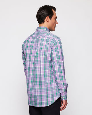 Camisa casual cuadros morados y verdes de by MIRTO