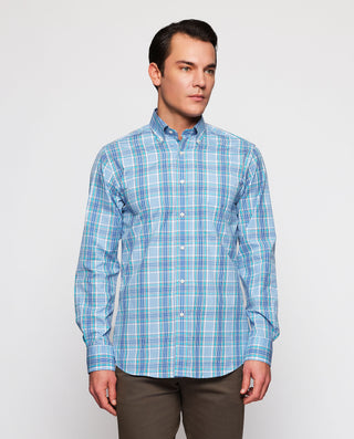Camisa casual cuadros tonos azules de algodón by M