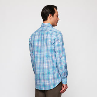Casual shirt blue tone plaid cotton