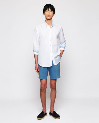 Camisa casual blanca detalles azules by MIRTO