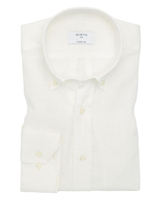 Camisa casual blanca de lino prelavado by MIRTO