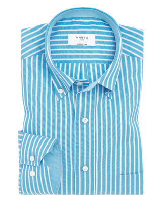 Camisa casual azul rayas blancas algodón by MIRTO