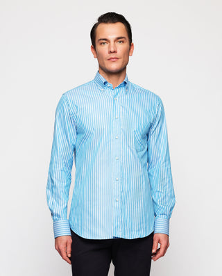 Camisa casual azul rayas blancas algodón by MIRTO