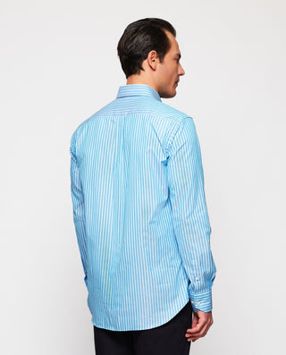 Camisa casual azul rayas blancas algodón by MIRTO