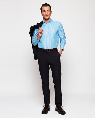 Camisa casual azul rayas blancas algodón by MIRTO
