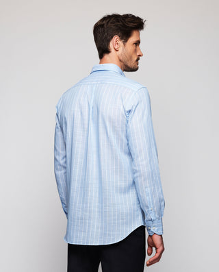 Blue casual shirt white stripes cotton