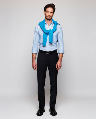 Blue casual shirt white stripes cotton