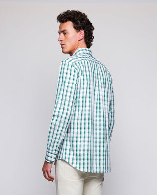 Casual shirt green & white plaid cotton
