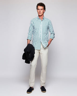Casual shirt green & white plaid cotton