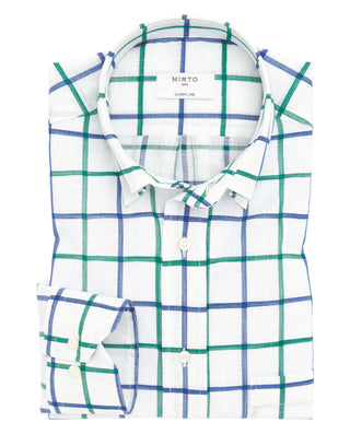 Camisa casual blanca cuadros verdes y azules by MI