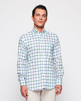 Camisa casual blanca cuadros verdes y azules by MI