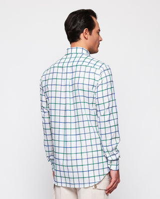 Camisa casual blanca cuadros verdes y azules by MI