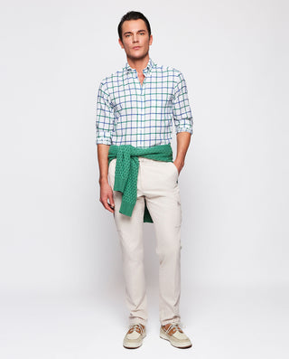 Camisa casual blanca cuadros verdes y azules by MI
