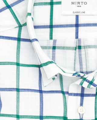 Camisa casual blanca cuadros verdes y azules by MI