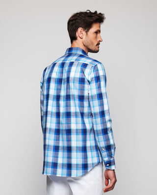 Casual shirt blue tones plaid cotton