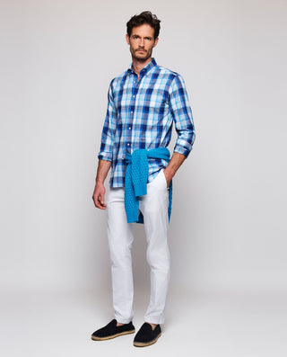 Casual shirt blue tones plaid cotton
