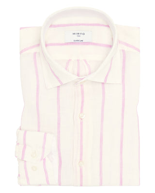 Camisa casual blanca rayas rosa de lino