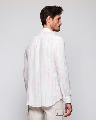 White casual shirt pink stripes linen