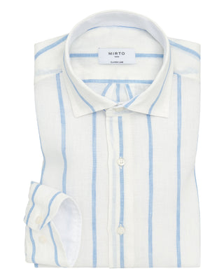Camisa casual blanca rayas azules de lino by MIRTO