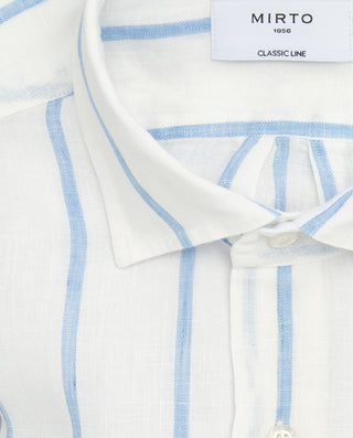 Camisa casual blanca rayas azules de lino by MIRTO