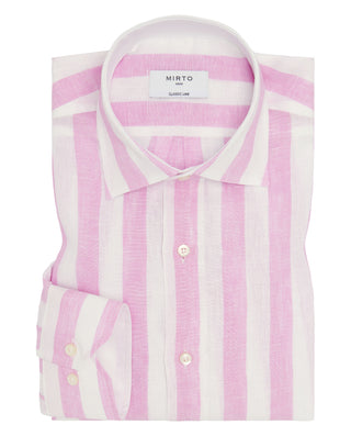 Camisa casual blanca rayas rosas de lino