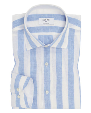 Camisa casual blanca rayas azules de lino