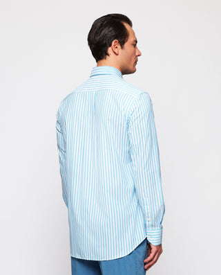 Camisa casual blanca rayas azules de algodón by MI