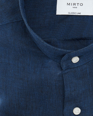 Camisa casual azul marino de lino cuello mao by MI