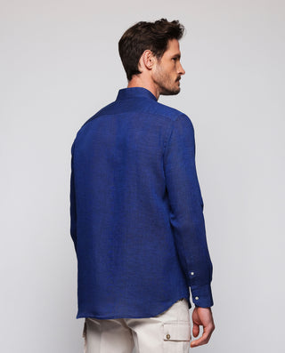 Navy blue casual shirt linen neckband collar