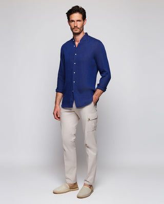 Navy blue casual shirt linen neckband collar
