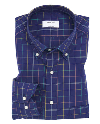Camisa casual azul cuadros multicolor de by MIRTO