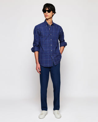 Camisa casual azul cuadros multicolor de by MIRTO