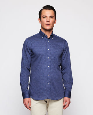 Camisa casual azul estampado geométrico by MIRTO