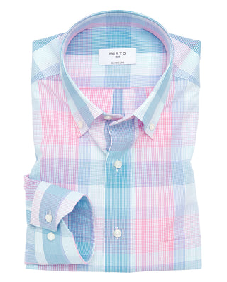 Camisa casual cuadros rosa y azul de algodón by MI