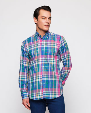 Camisa casual cuadros multicolor  efecto azul by M