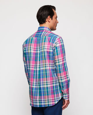 Camisa casual cuadros multicolor  efecto azul by M