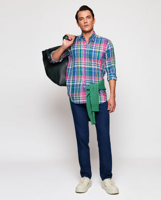 Camisa casual cuadros multicolor  efecto azul by M