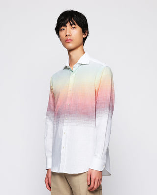 Camisa casual cenefa horizontal naranja by MIRTO