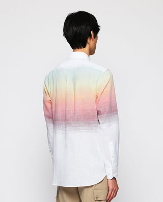 Camisa casual cenefa horizontal naranja by MIRTO