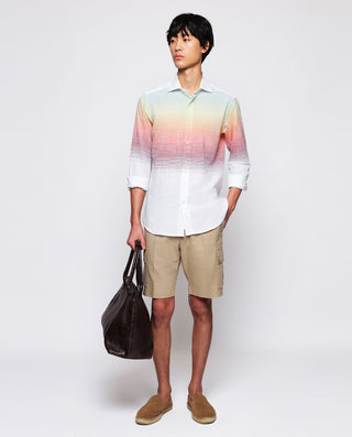 Camisa casual cenefa horizontal naranja by MIRTO