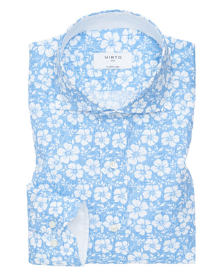 Camisa casual celeste estampado floral blanco by M