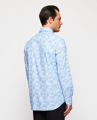 Camisa casual celeste estampado floral blanco by M
