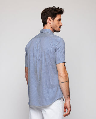 White casual shirt blue geometrical print