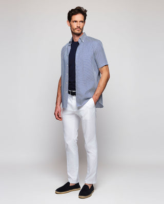 White casual shirt blue geometrical print