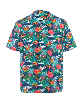 Hawaiian shirt blue tones tropical print