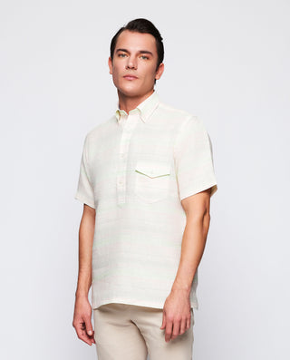 Camisa polera rayas naranja y verde de lino by MIR