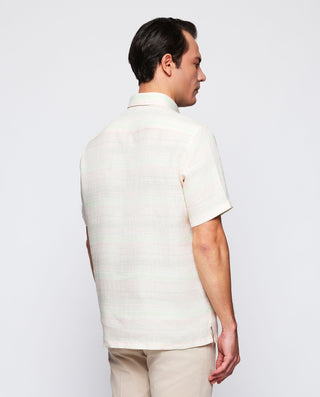 Camisa polera rayas naranja y verde de lino by MIR